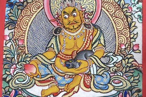 编号118-6601860：彩绘小唐卡-黄财神（长方形·5*4CM左右）