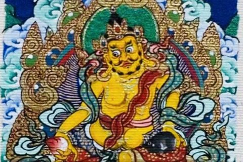 编号118-6639160：彩绘小唐卡-黄财神（长方形·5*4CM左右）