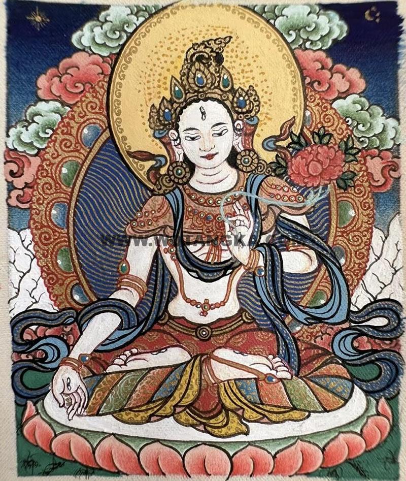 编号118-7754537：彩绘小唐卡-白度母（长方形·5*4CM左右）