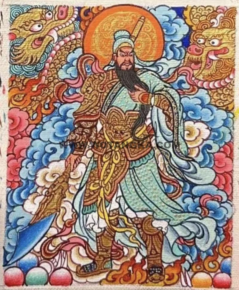 编号118-8072852：彩绘小唐卡-关公·伽蓝菩萨（长方形·5*4CM左右）