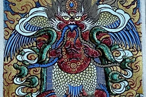 编号118-8103007：彩绘小唐卡-大鹏金翅鸟（长方形·5*4CM左右）