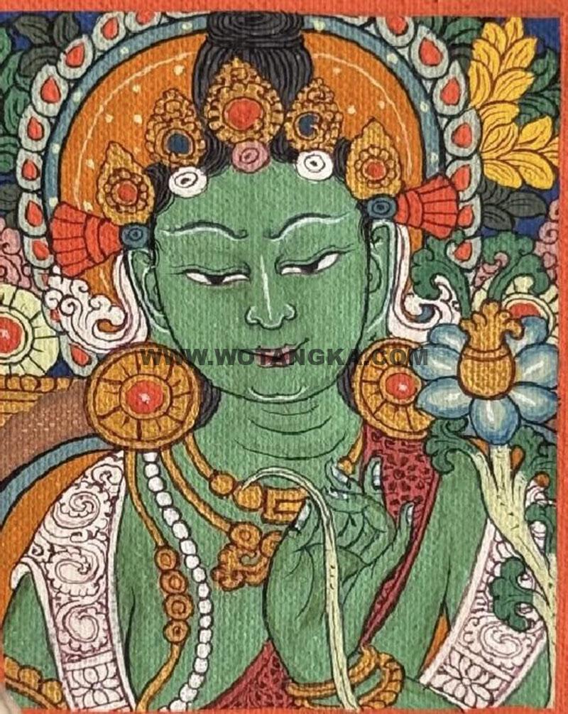 编号118-8218682：彩绘小唐卡-绿度母（长方形·5*4CM左右）