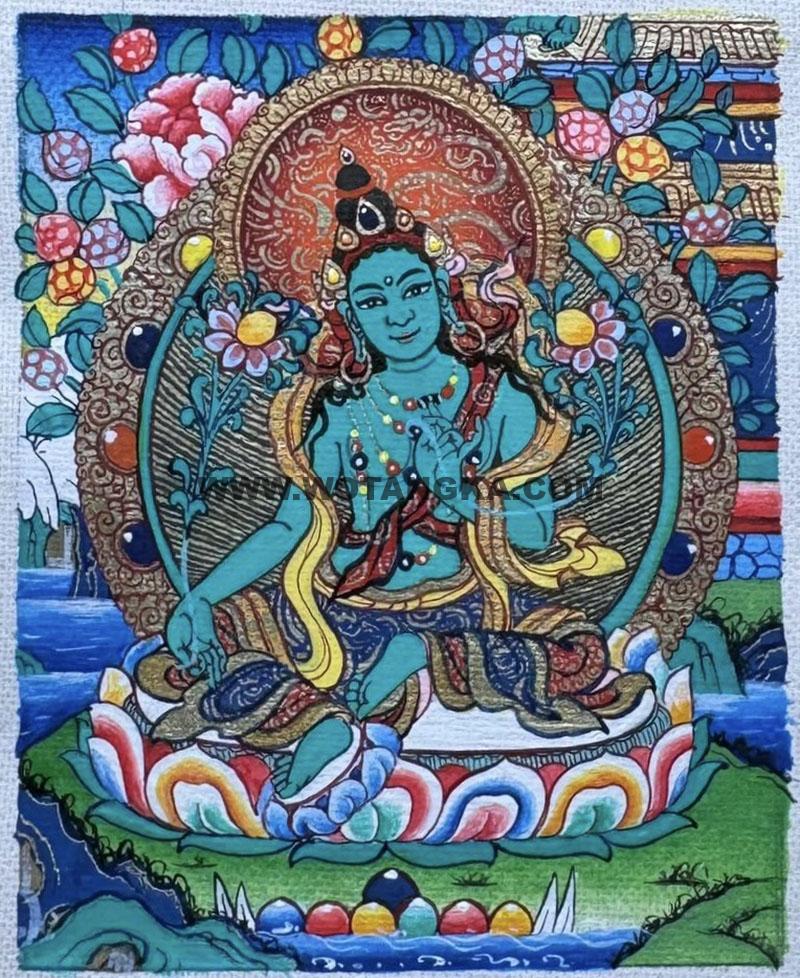 编号118-8297285：彩绘小唐卡-绿度母（长方形·5*4CM左右）