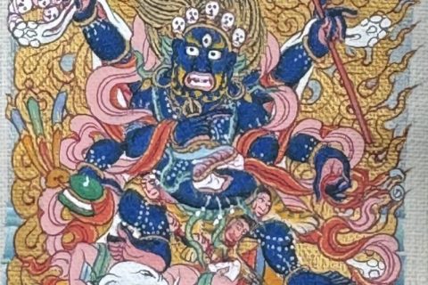 编号118-8439780：彩绘小唐卡-六臂玛哈嘎拉（长方形·5*4CM左右）
