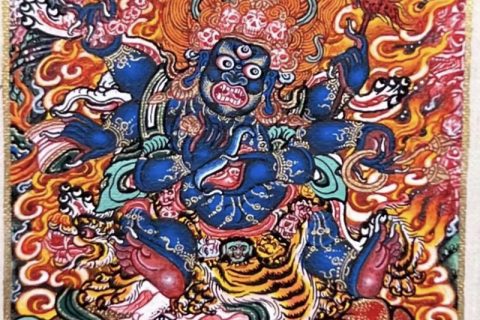 编号118-8567844：彩绘小唐卡-六臂玛哈嘎拉（长方形·5*4CM左右）