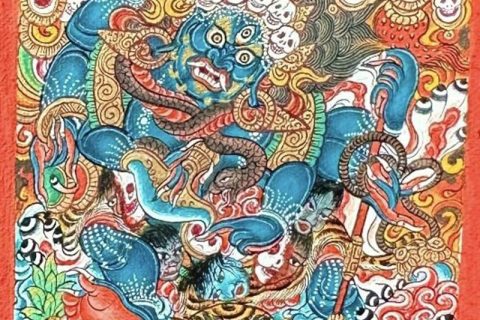 编号118-8801204：彩绘小唐卡-六臂玛哈嘎拉（长方形·5*4CM左右）