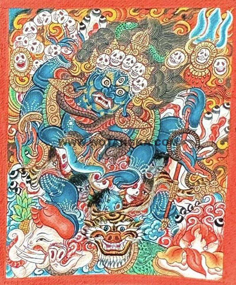 编号118-8801204：彩绘小唐卡-六臂玛哈嘎拉（长方形·5*4CM左右）