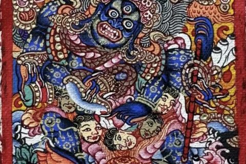编号118-8823160：彩绘小唐卡-六臂玛哈嘎拉（长方形·5*4CM左右）