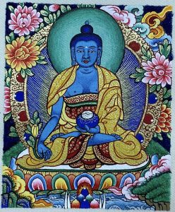 编号118-8912263：彩绘小唐卡-药师佛（长方形·5*4CM左右）