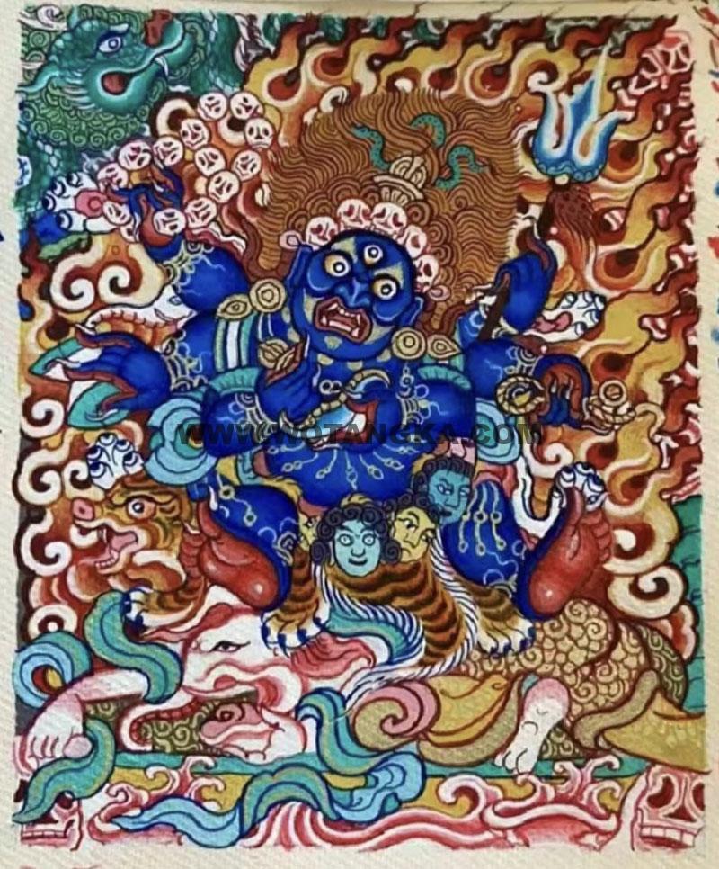 编号118-9204694：彩绘小唐卡-六臂玛哈嘎拉（长方形·5*4CM左右）