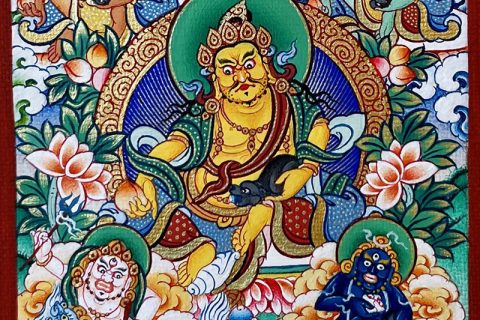 编号118-9235638：彩绘小唐卡-五方财神（长方形·8*6CM左右）