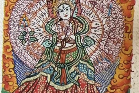 编号118-9328722：彩绘小唐卡-大白伞盖佛母（长方形·5*4CM左右）