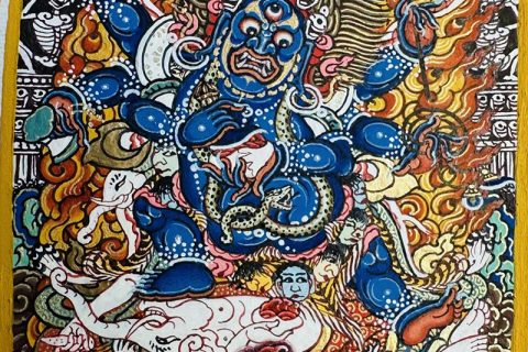 编号118-9862812：彩绘小唐卡-六臂玛哈嘎拉（长方形·5*4CM左右）