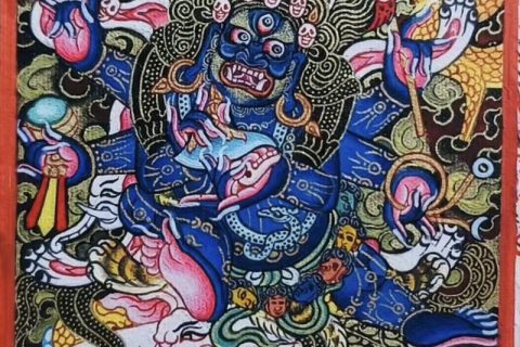 编号118-9870361：彩绘小唐卡-六臂玛哈嘎拉（长方形·5*4CM左右）