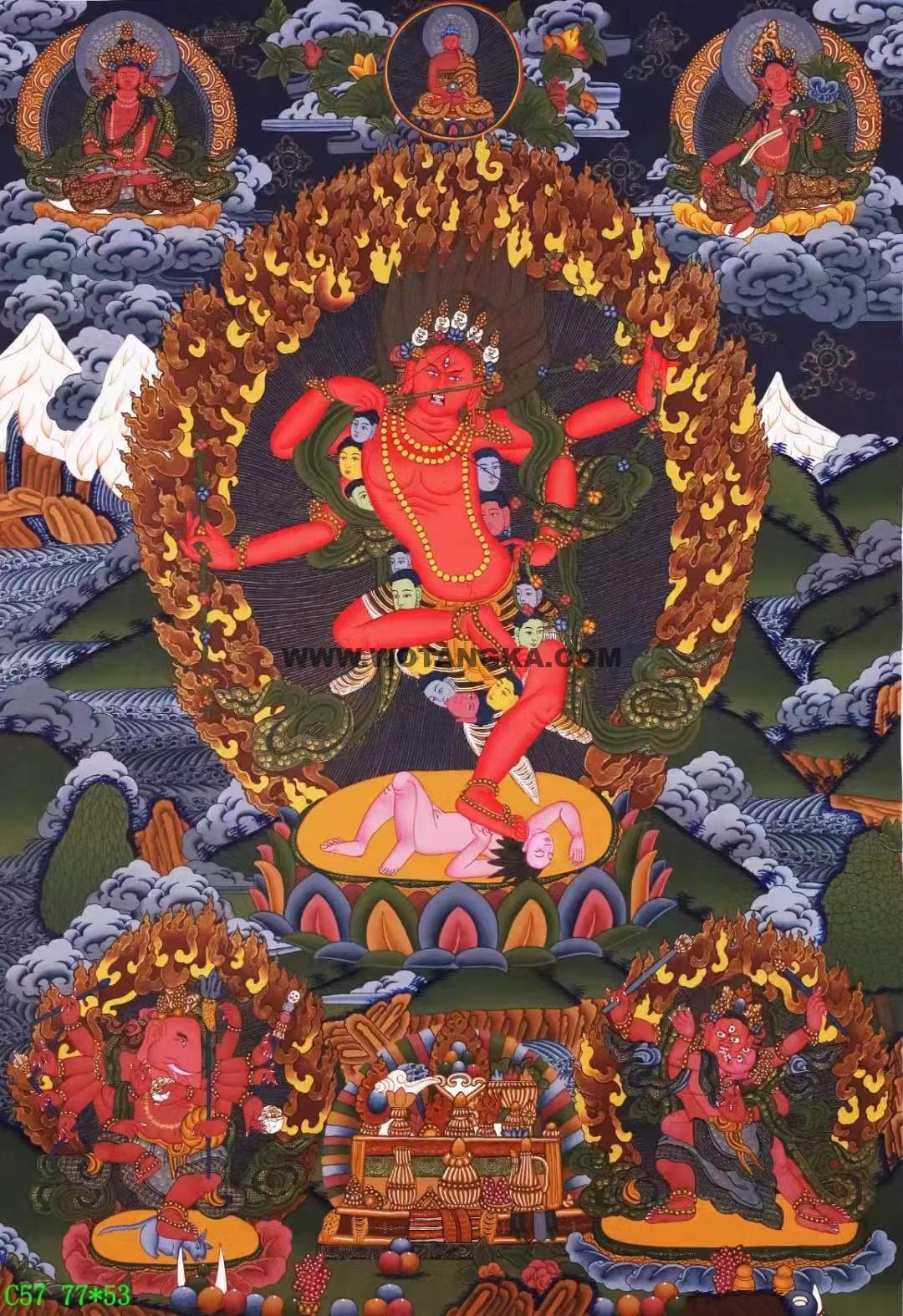 编号138-228094：彩绘唐卡-作明佛母·大红三尊（77*53CM左右）