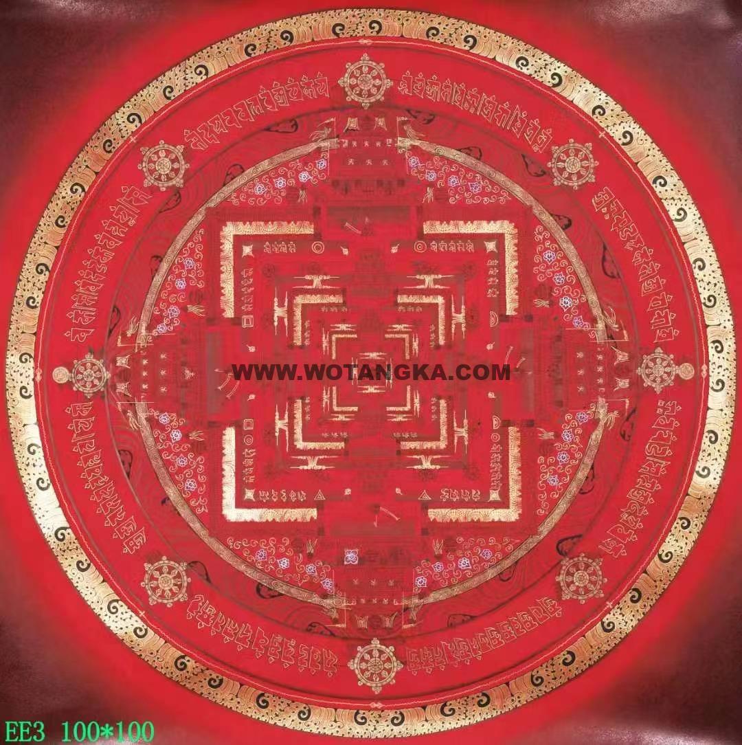 编号138-650214:红金唐卡-时轮金刚坛城(100*100CM左右)