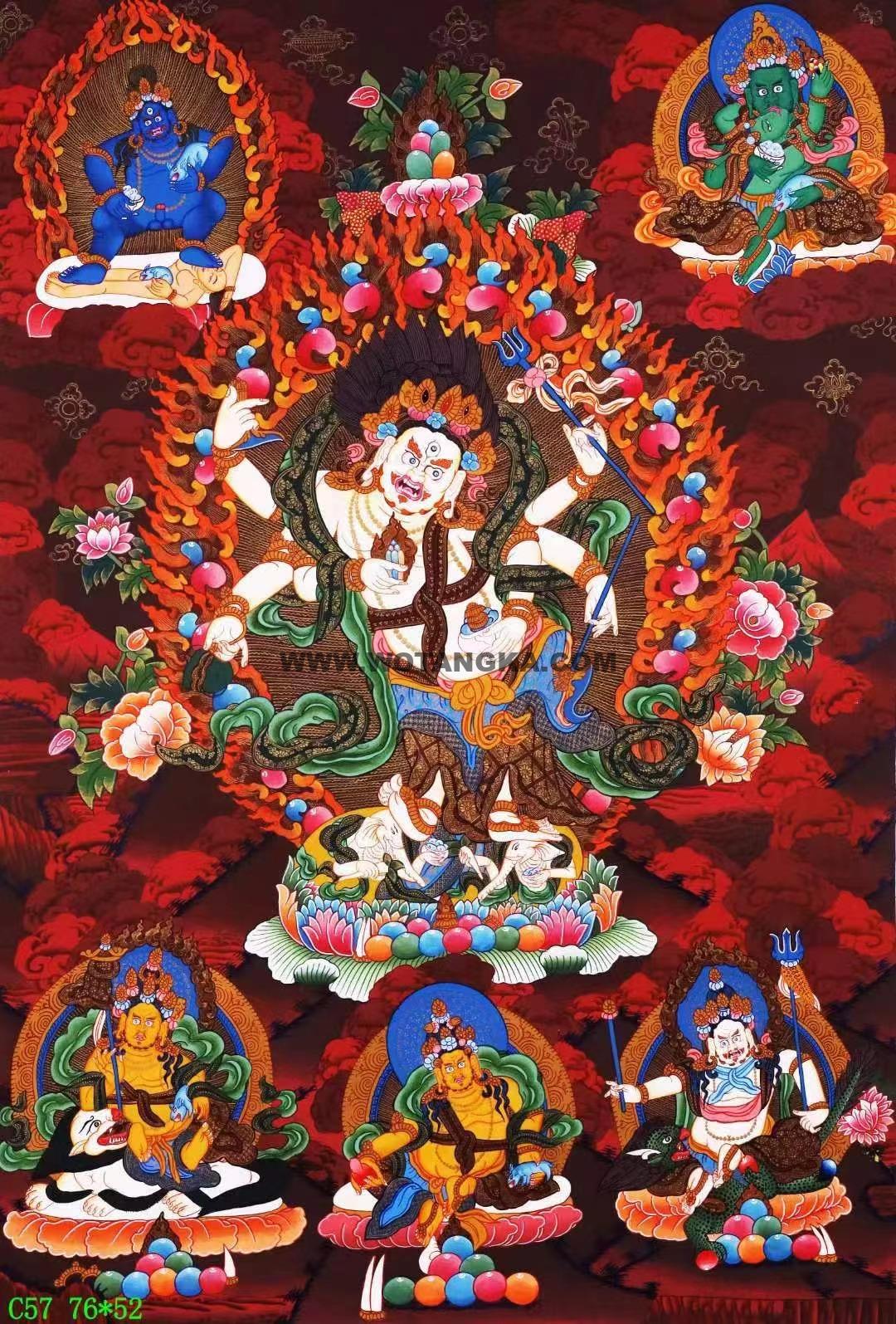 编号138-674637:红金唐卡-白六臂玛哈嘎拉(76*52CM左右)