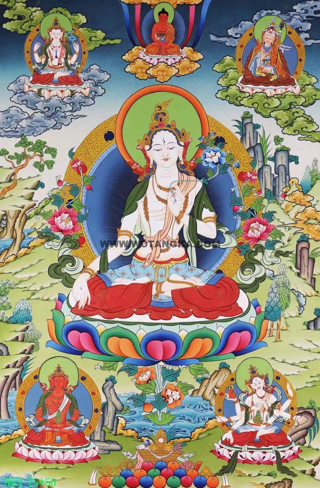 编号138-878610:彩绘唐卡-白度母·长寿三尊(75*50CM左右)