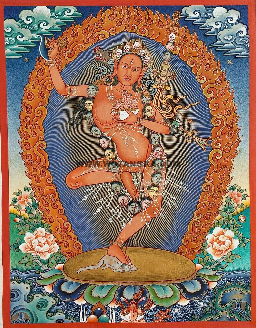 |已结缘·可定制|唐卡寄卖编号:JM·188-121442-金刚亥母智慧本尊五欲供本尊匝嘎利(彩唐)