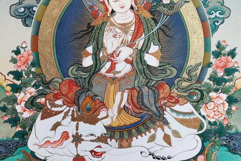 热贡-罗藏达杰·画院：彩绘唐卡-普贤菩萨（60*45CM左右）