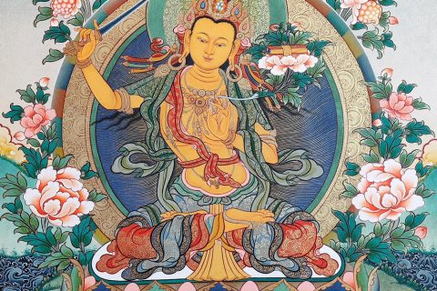 热贡-罗藏达杰·画院：彩绘唐卡-文殊菩萨（60*45CM左右）