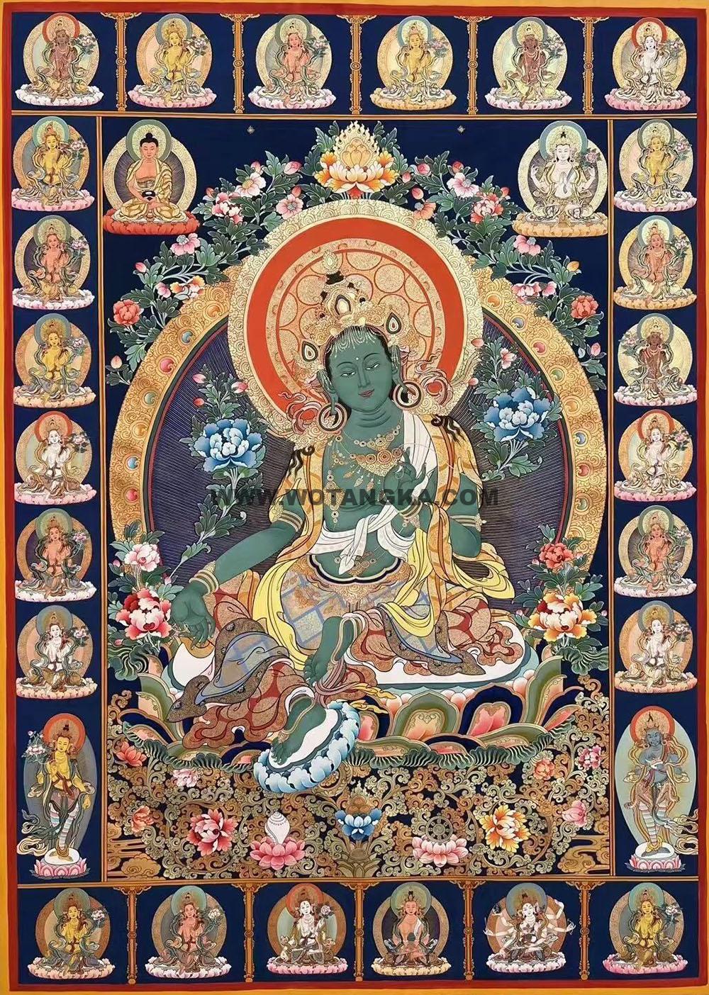 热贡-索南多杰·画院:彩绘唐卡-绿度母·二十一度母(120*90CM左右)