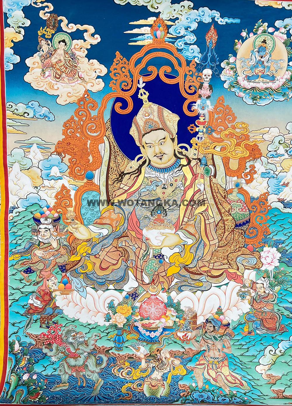 |已结缘·可定制|唐卡寄卖编号:JM·188-425196-莲花生大士龙宫财神献宝吉祥供养图(彩唐)