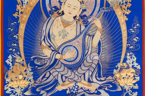 编号188-426210：蓝金唐卡-妙音天女（90*50CM左右）