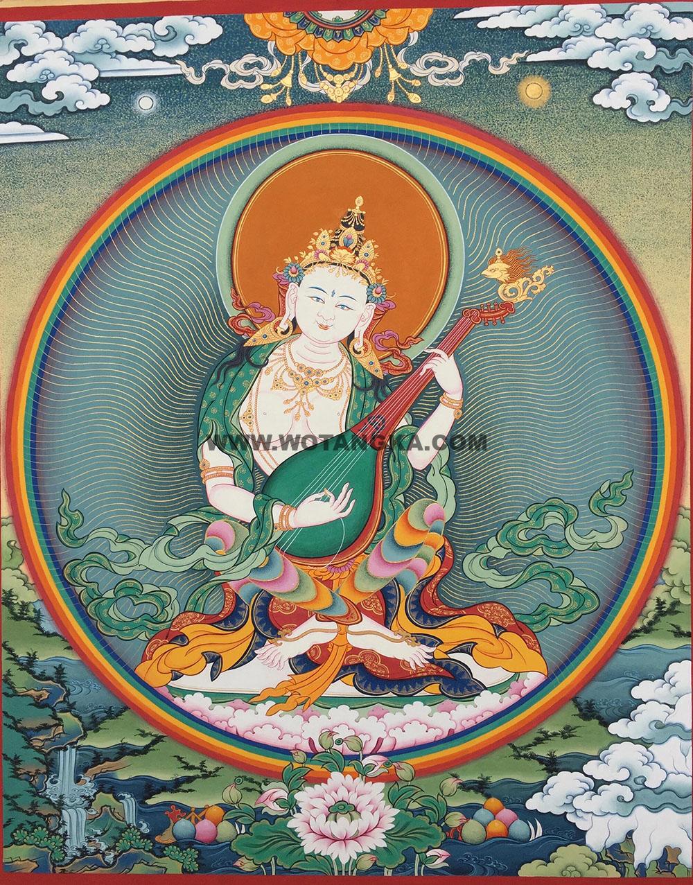 西藏-阿秋·画院:彩绘唐卡-妙音天女(40*30CM左右)