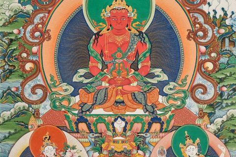 编号188-459911：彩绘唐卡-长寿佛·长寿三尊（100*70CM左右）