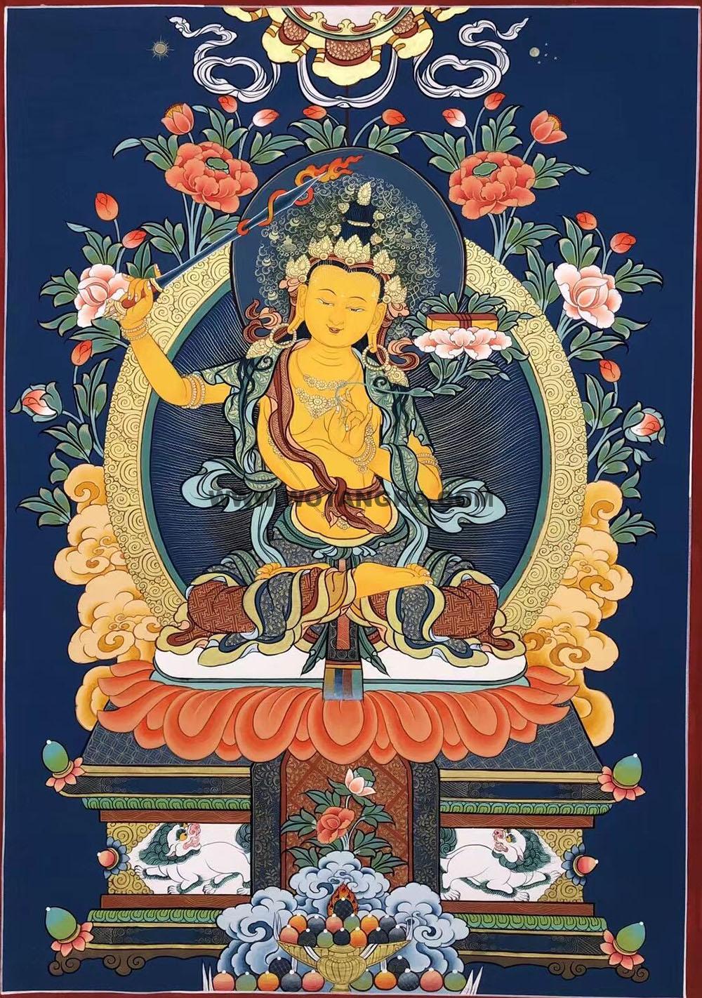 热贡-罗藏达杰·画院:彩绘唐卡-文殊菩萨(60*45CM左右)