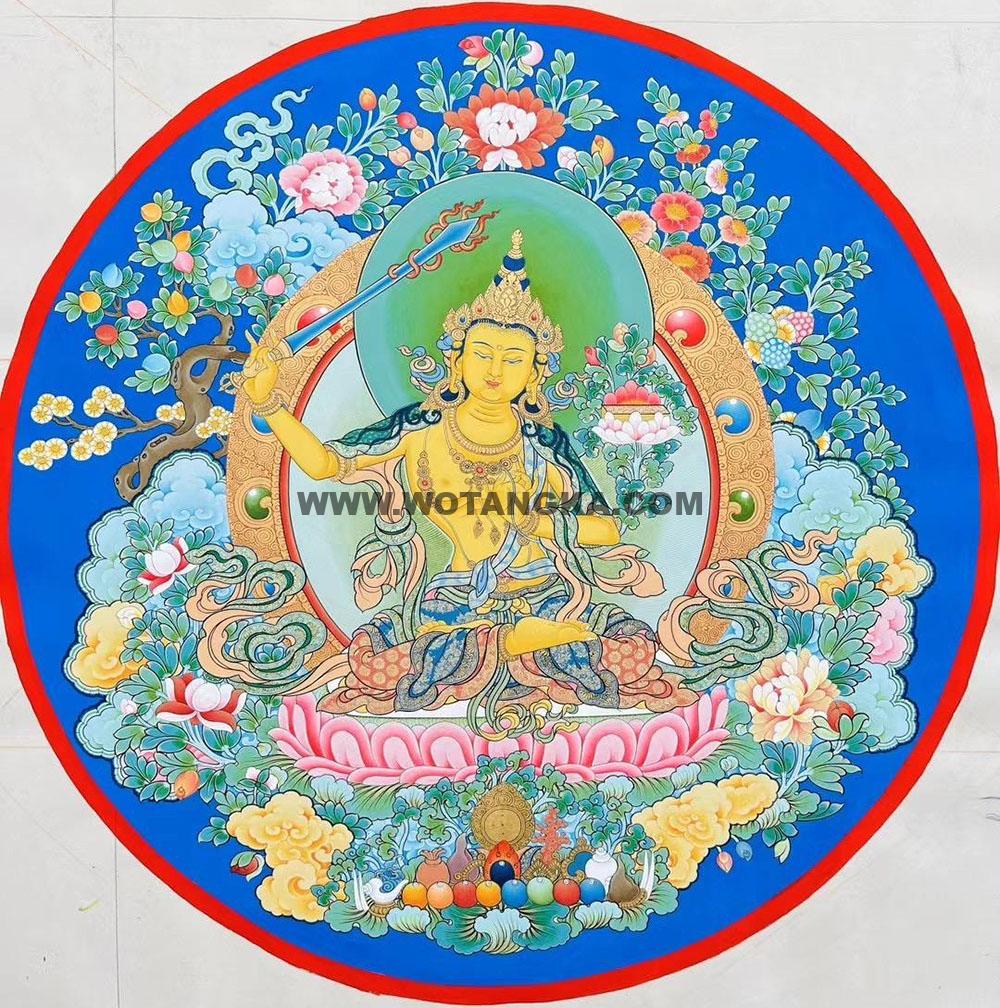 编号188-544861:彩绘唐卡-文殊菩萨(圆形·直径80CM左右)