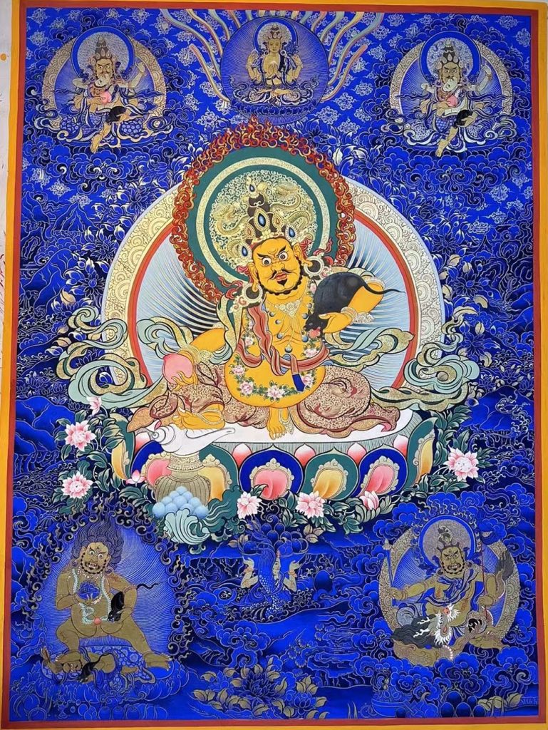 编号188-591250：蓝金唐卡-黄财神·五方财神（100*70CM左右）
