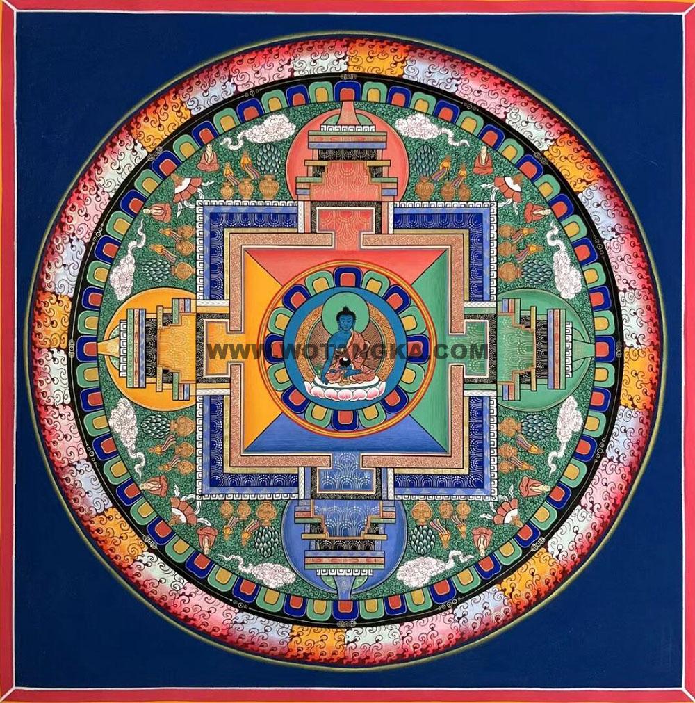 编号188-614094:彩绘唐卡-药师佛坛城(50*50CM左右)