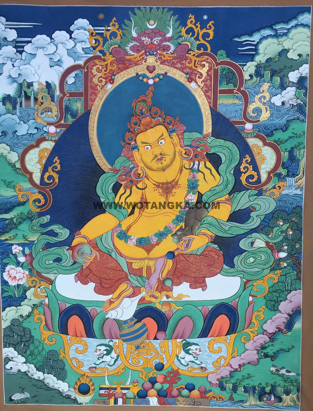 |已结缘·可定制|唐卡寄卖编号:JM·188-645245-黄财神远山财富海吉祥供养图(彩唐)