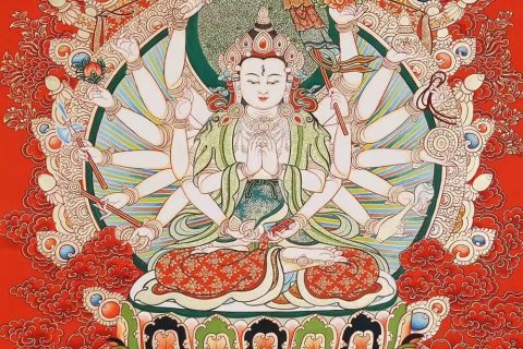 编号188-713097：红金唐卡-准提佛母（80*60CM左右）