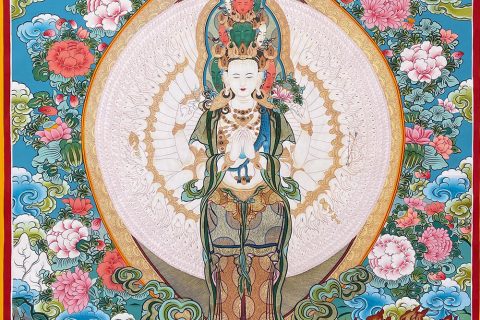 热贡-尖木措·画院：彩绘唐卡-千手观音·三怙主（100*70CM左右）