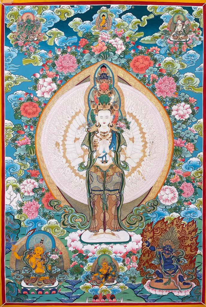 编号188-751267：彩绘唐卡-千手观音·三怙主（100*70CM左右）