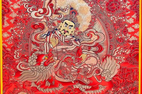 编号188-760660：红金唐卡-财宝天王·五方财神（100*70CM左右）