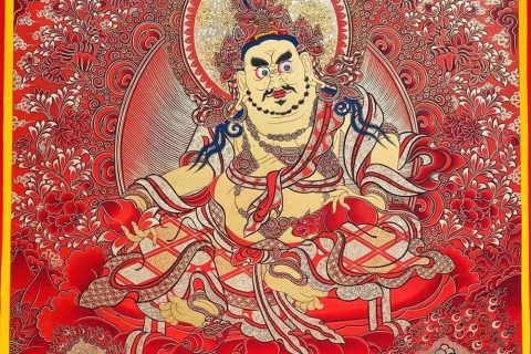 热贡-罗藏达杰·画院：红金唐卡-黄财神·五方财神（100*70CM左右）