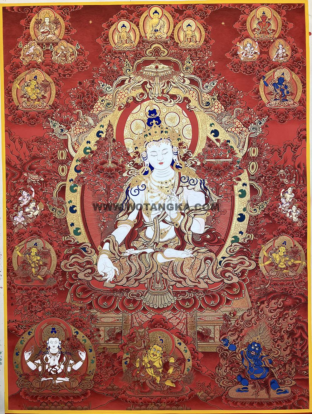 热贡-尖木措·画院:红金唐卡-白文殊菩萨·五部文殊(120*90CM左右)