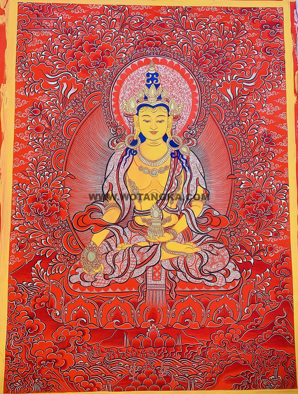 |已结缘·可定制|唐卡寄卖编号:JM·188-863229-地藏王菩萨红莲净土吉祥大愿供养图(红唐)