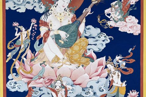 编号188-973103：彩绘唐卡-妙音天女（90*60CM左右）