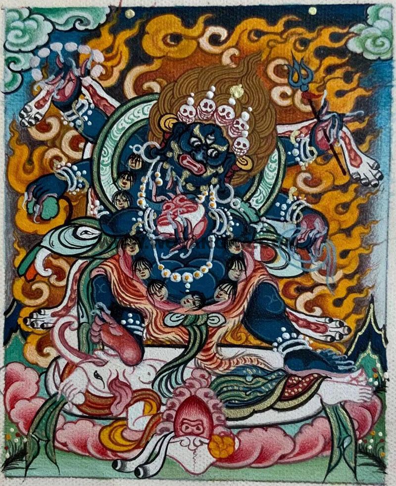 编号118-1053038：彩绘小唐卡-六臂玛哈嘎拉（长方形·5*4CM左右）
