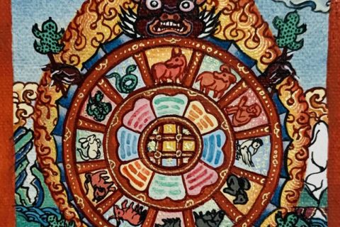 编号118-1878685：彩绘小唐卡-六道轮回（长方形·5*4CM左右）