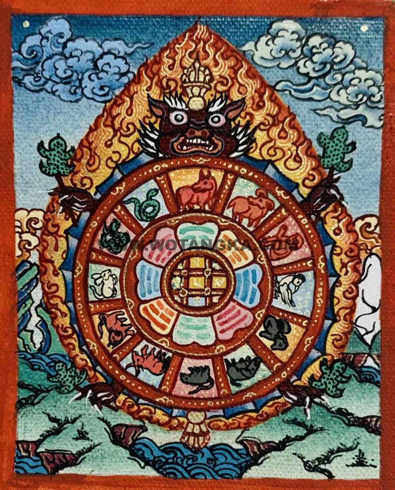 编号118-1878685：彩绘小唐卡-六道轮回（长方形·5*4CM左右）