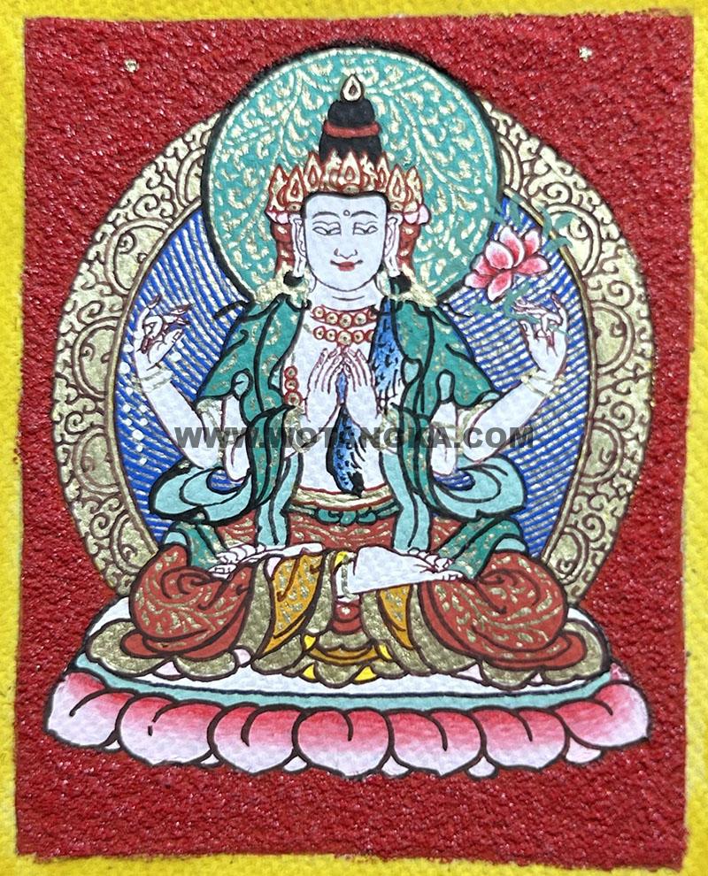 编号118-1909273：彩绘小唐卡-四臂观音（长方形·5*4CM左右）