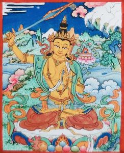 编号118-2114536：彩绘小唐卡-文殊菩萨（长方形·5*4CM左右）