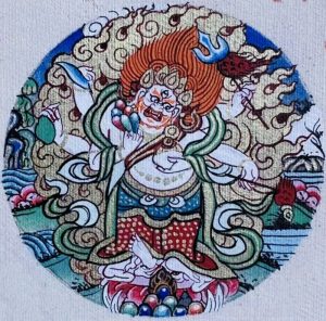 编号118-2811534：彩绘小唐卡-白六臂玛哈嘎拉（圆形·直径3.5CM左右）