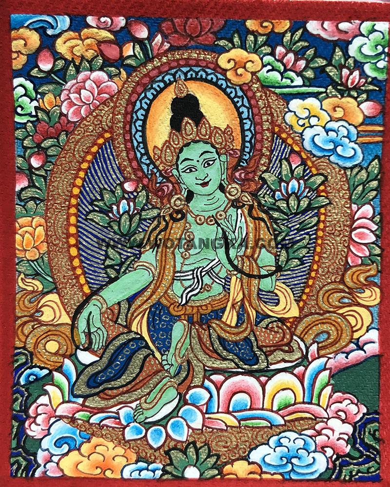 编号118-2854809：彩绘小唐卡-绿度母（长方形·5*4CM左右）